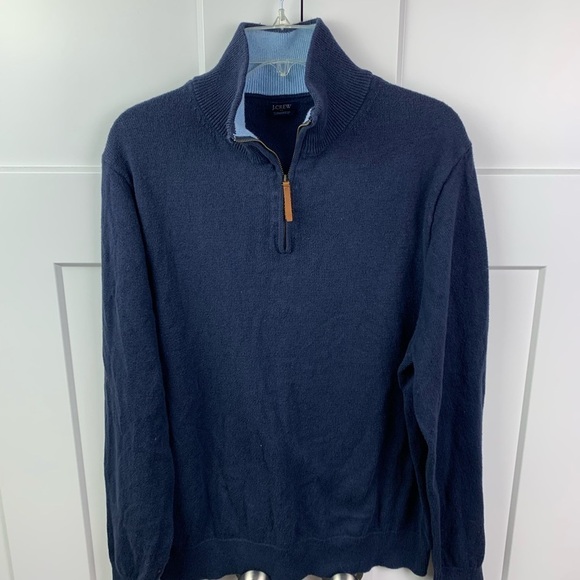 J Crew Factory Mens XL 100% Cotton half zip sweater Navy Blue Mock Neck - Picture 2 of 10